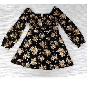 Planet Gold Junior Black Mini Dress With Golden Roses Size XL
